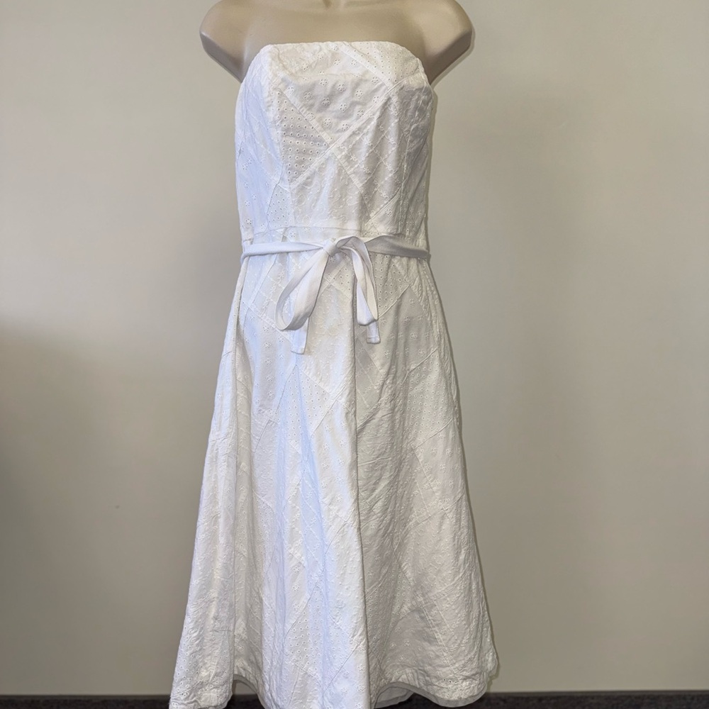 American Eagle (12) White Pointelle Detail Pattern Strapless Dress